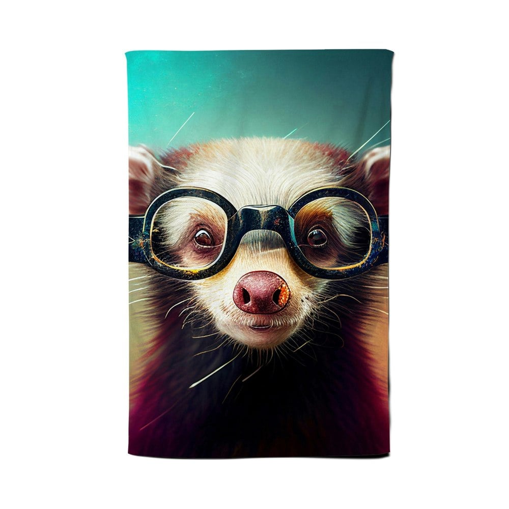 Warren Reed Ferret With Glasses Splashart Tea Towel