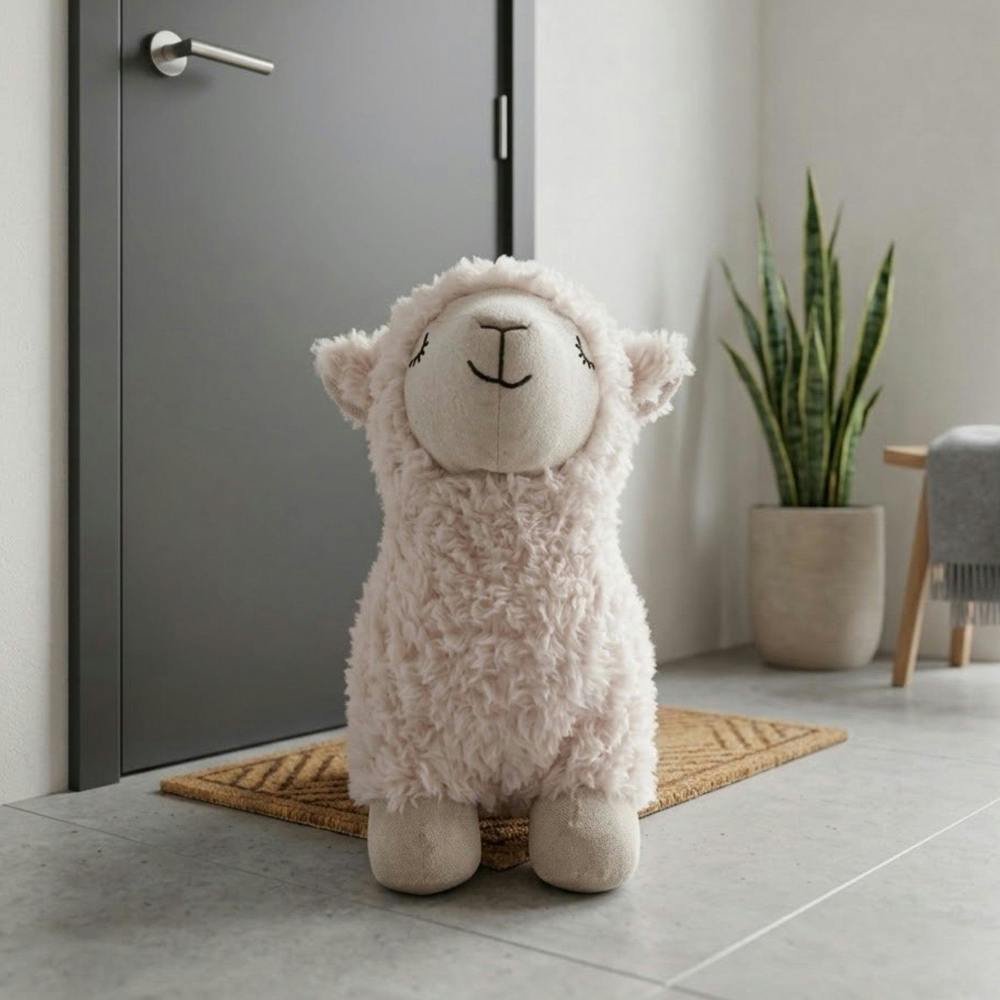 Garden Greatness Introduce White Lamb Fabric Door Stop
