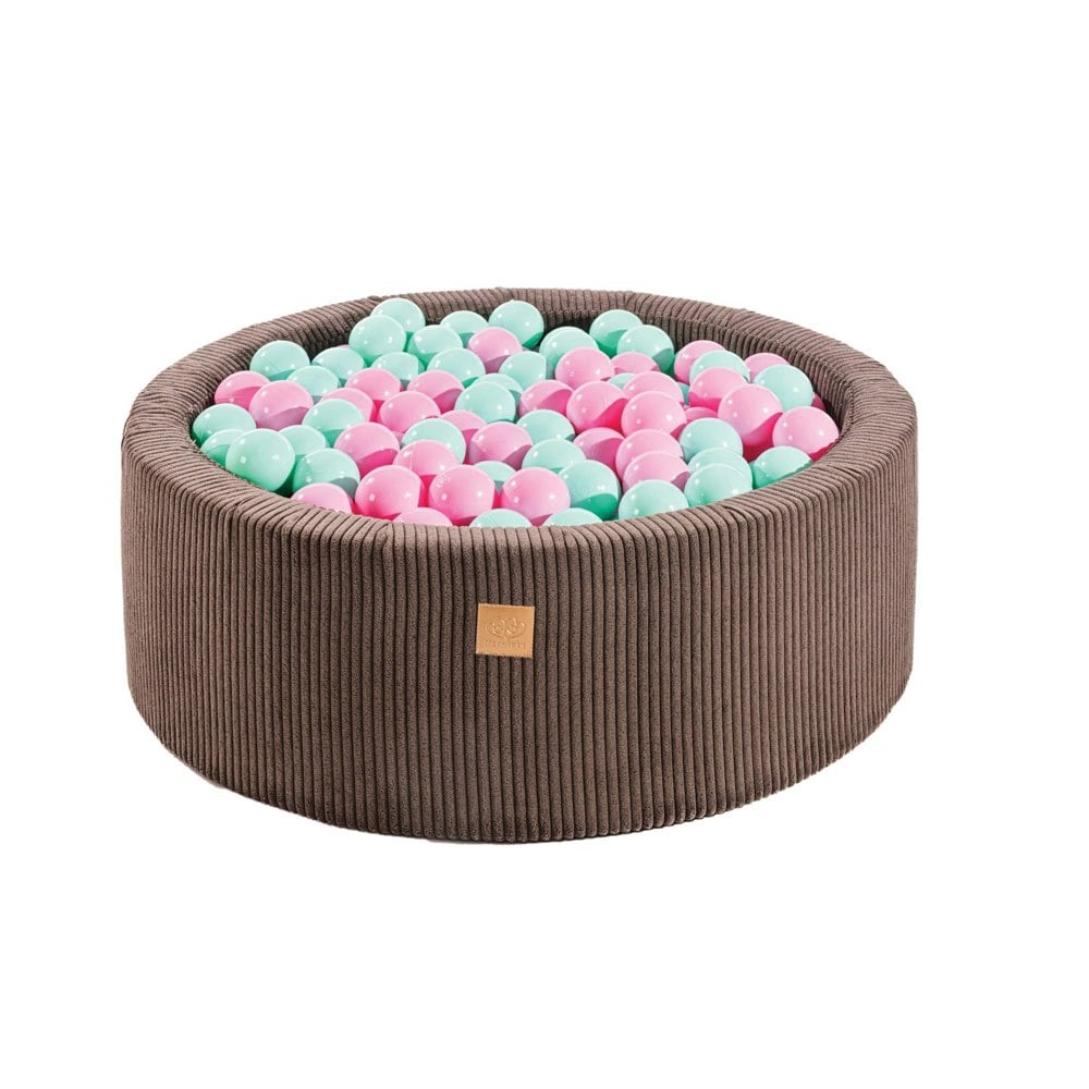 MeowBaby® Aesthetic Baby Foam Round Brown Ball Pit 90x30cm with 200 Pastel Pink/Mint Balls - Happy Linen Company