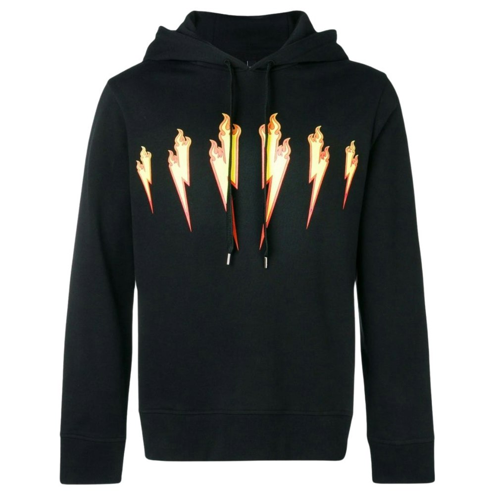 Neil Barrett Thunder Flame Lightning Bolt Logo Hoodie - Black