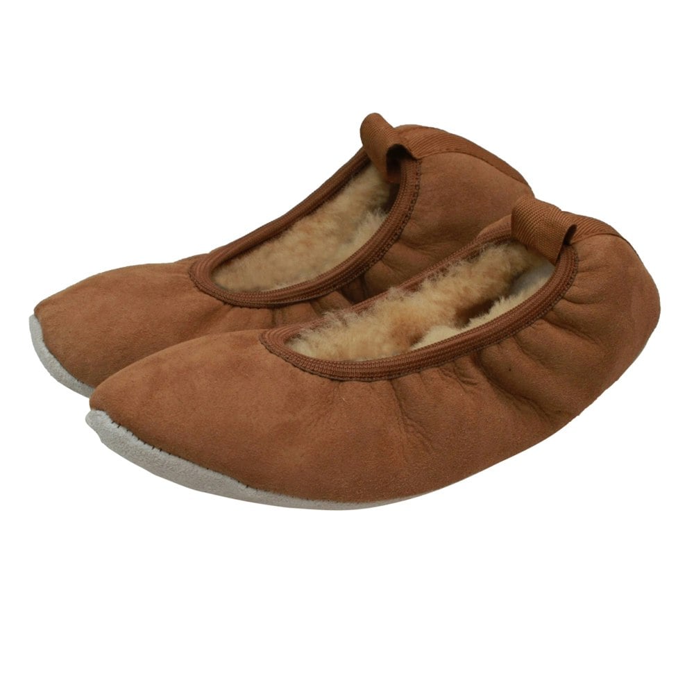 Eastern Counties Leather Women's Sheepskin Lined Ballerina Slippers - Chestnut
