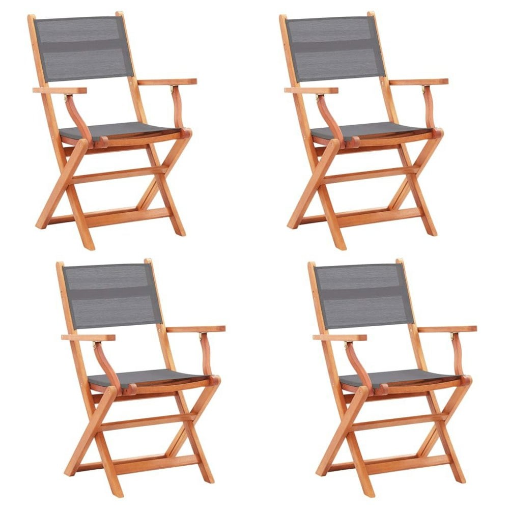 Berkfield Folding Garden Chairs 4 pcs Grey Solid Eucalyptus Wood and Textilene
