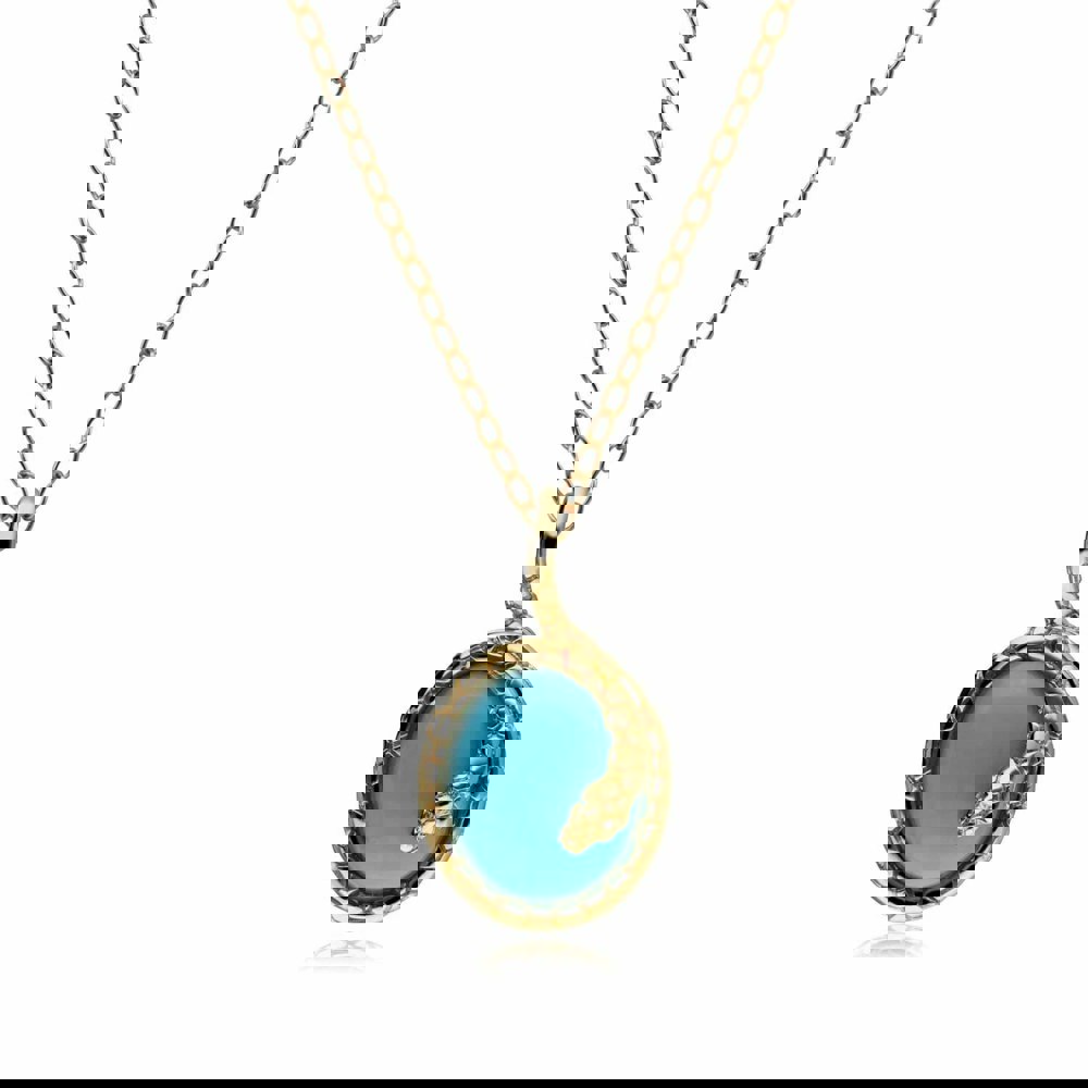 253P298704925 ECFEW™ Oval Turquoise Winding Snake Pendant Necklace in Sterling Silver 1