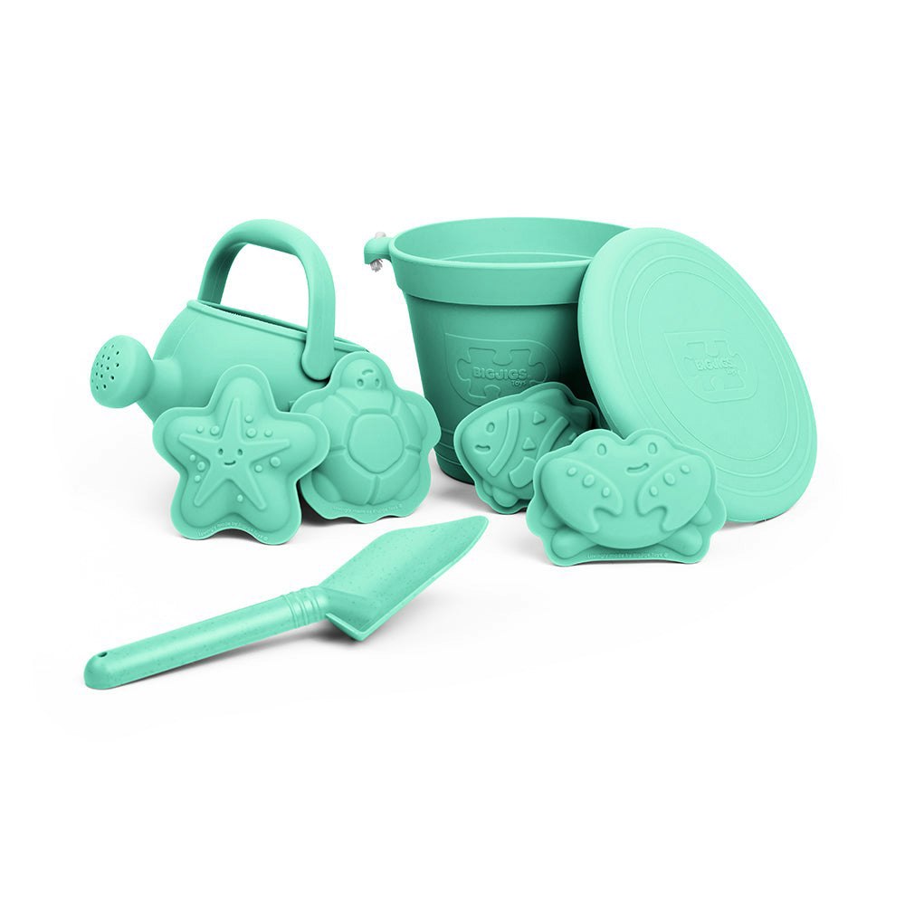 Bigjigs Toys 5 Piece Silicone Beach Toy Bundle, Sand Toys - Eggshell Green