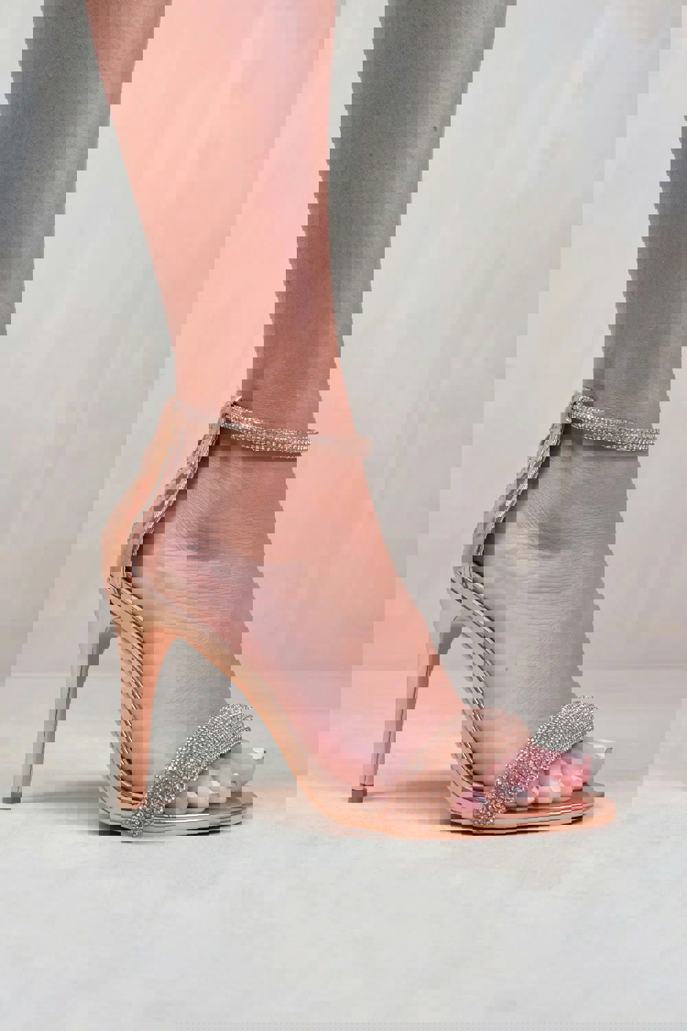 Where's That From Sabra Wide Fit High Heel Sandals With Diamante Ankle Strap In Rose Gold Faux Leather