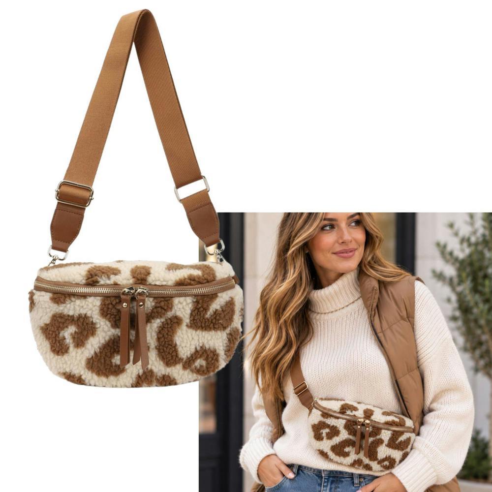 Teddy Leopard Print Bum Bag – Crossbody Waist Belt Bag
