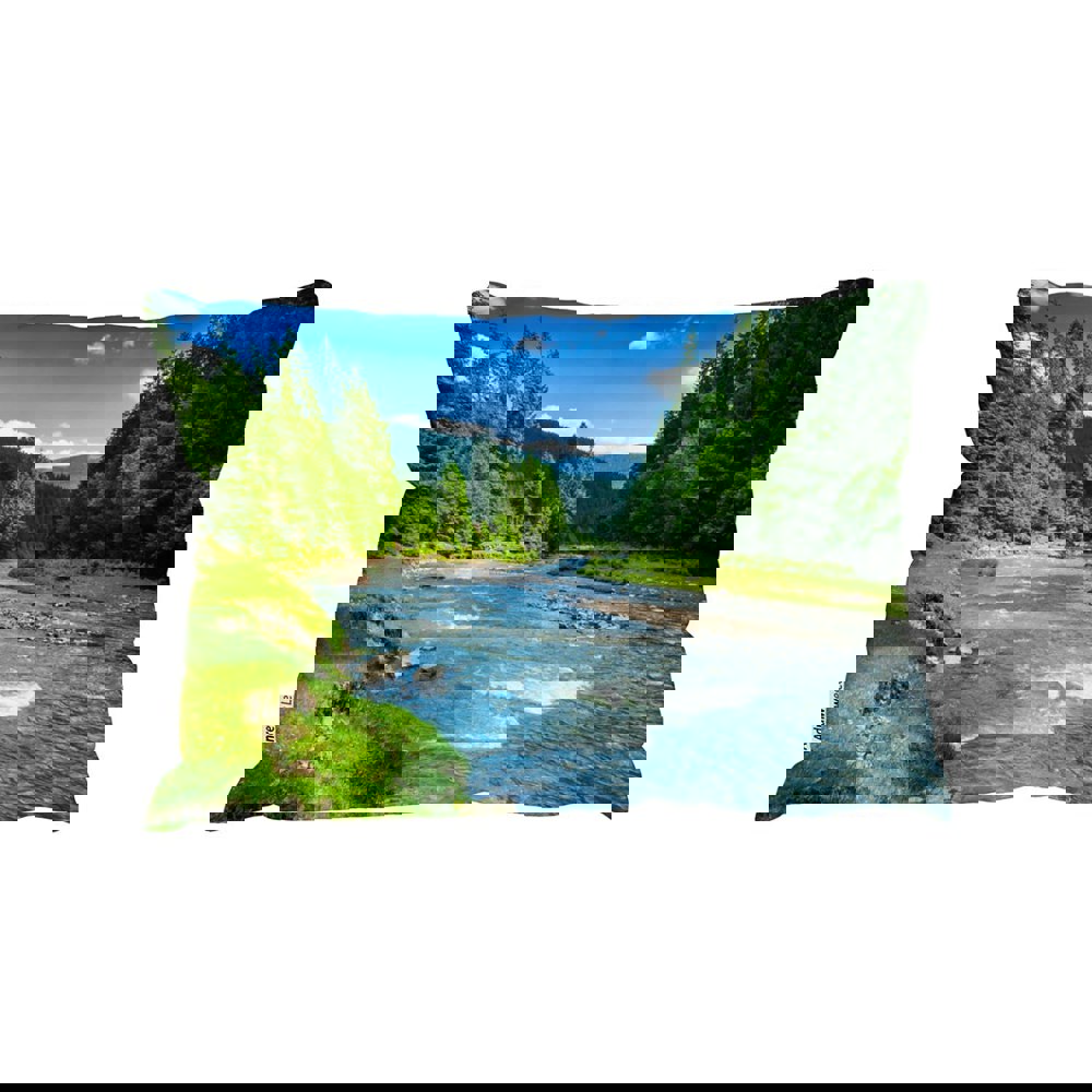 Benjamin Tate Design Landscape With Mountains, Forest And A River In Front. Beautiful Scenery (Outdoor Cushion)