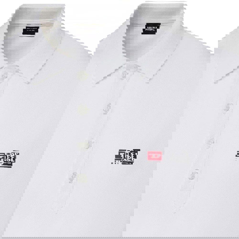 Diesel Brand Logo White Polo Shirt S