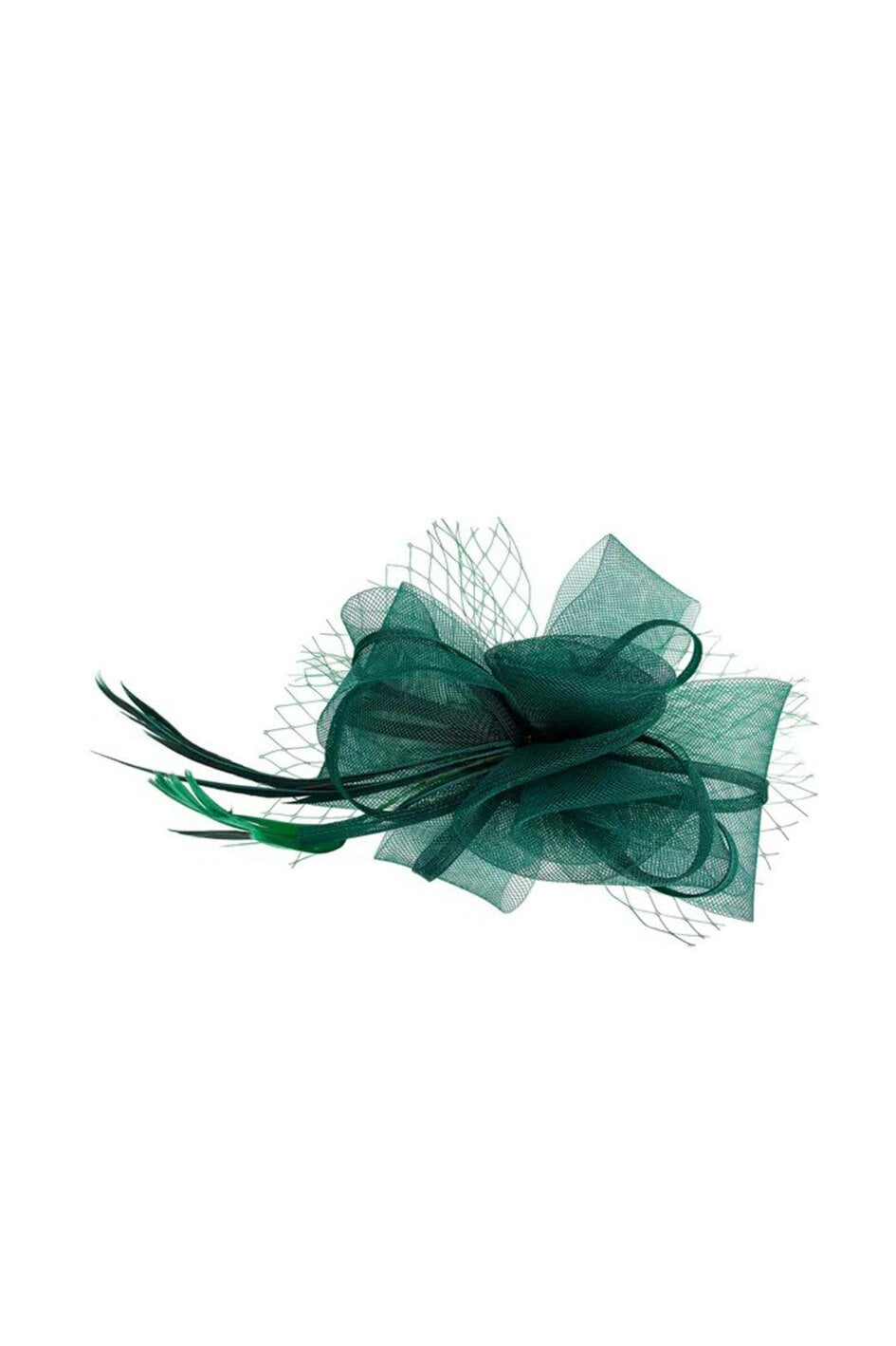 SVNX Double Flower Feather Fascinator in Dark Green