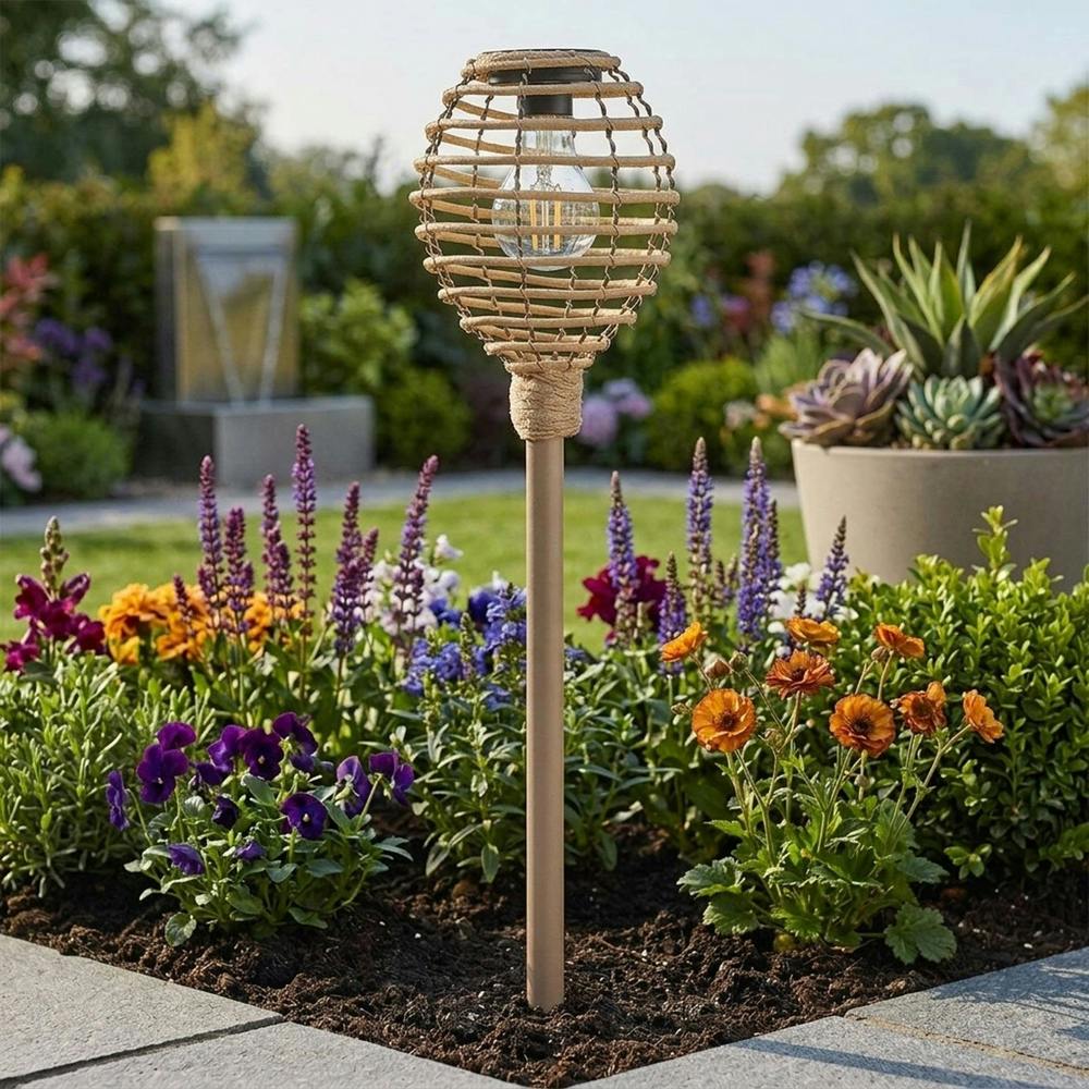 Garden Greatness Lunaria Natural Faux Rattan Solar Garden Stake Light