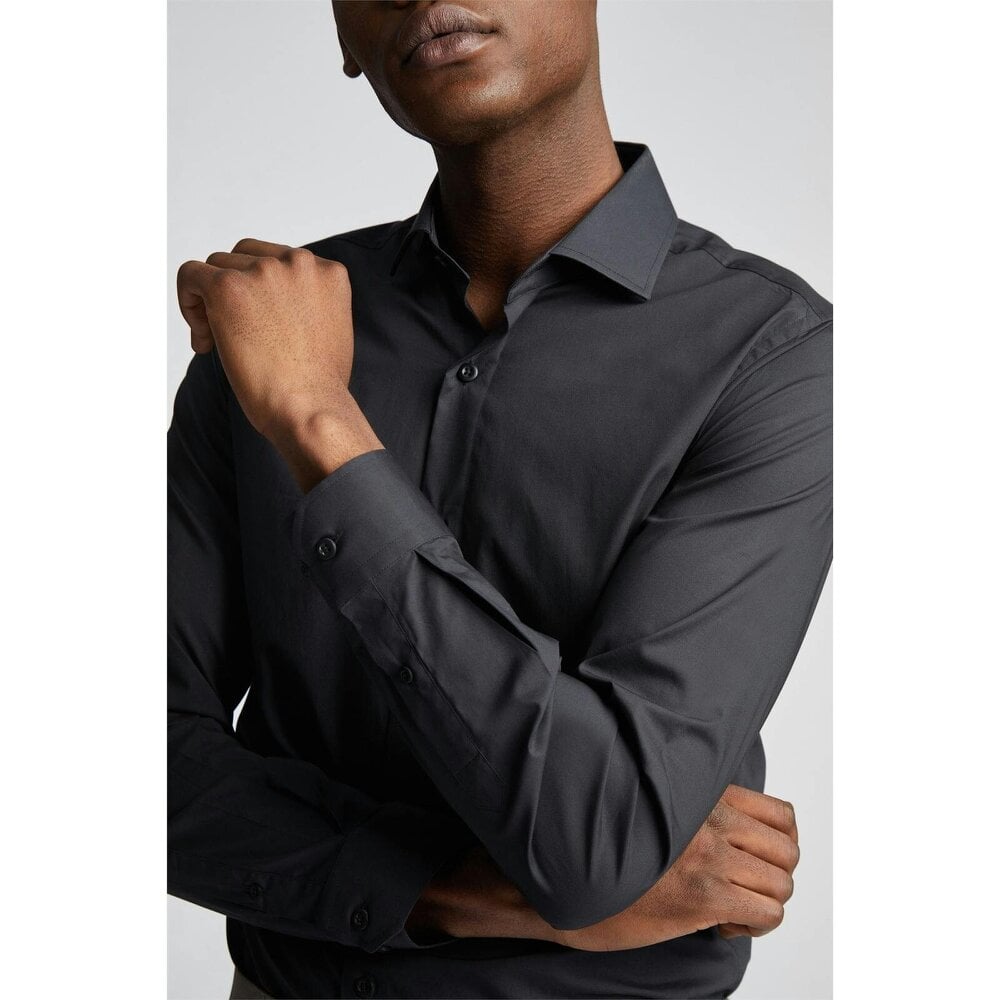 Limehaus Slim Fit Black Stretch Cutaway Collar Shirt