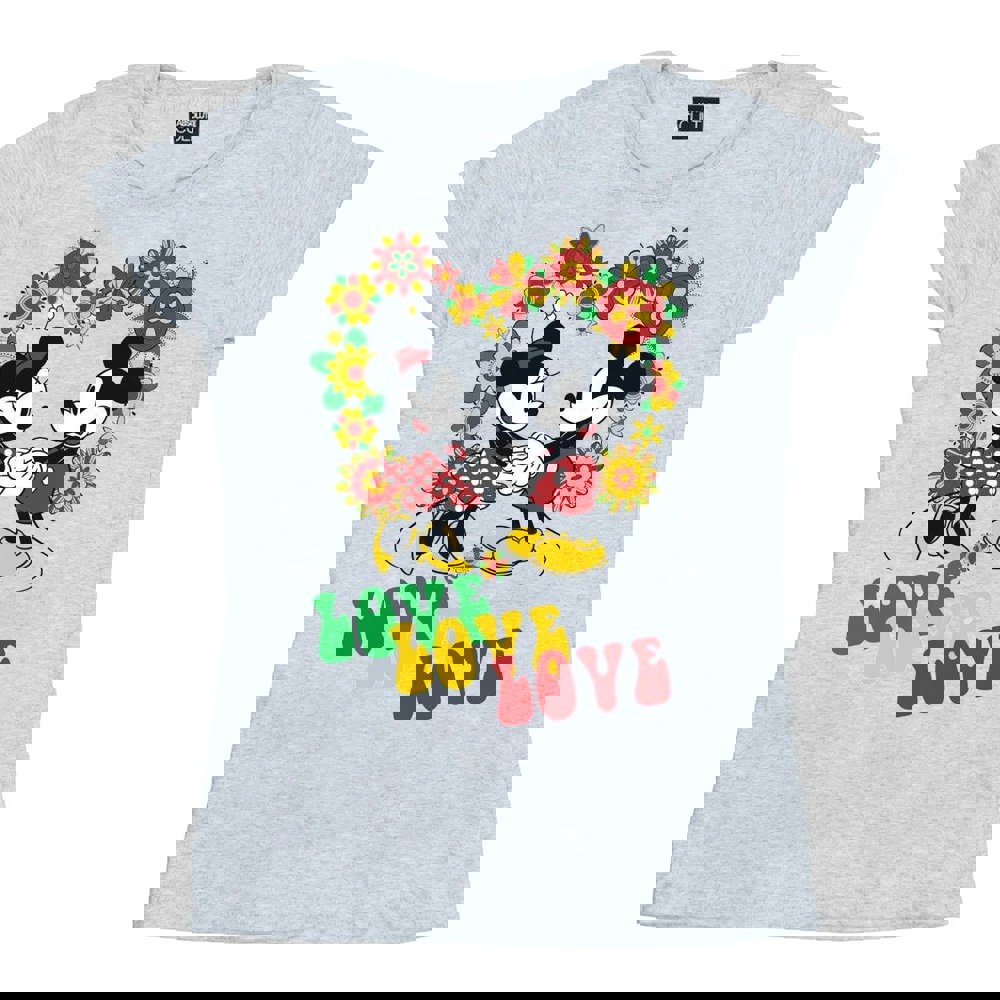 Disney Womens/Ladies Mickey And Minnie Mouse Hippie Love Cotton T-Shirt - Sports Grey