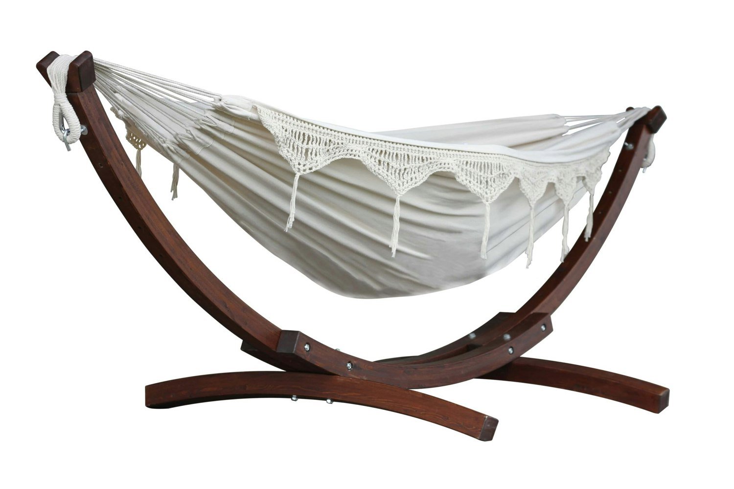 Vivere Double Cotton Hammock with Solid Pine Arc Stand - Natural