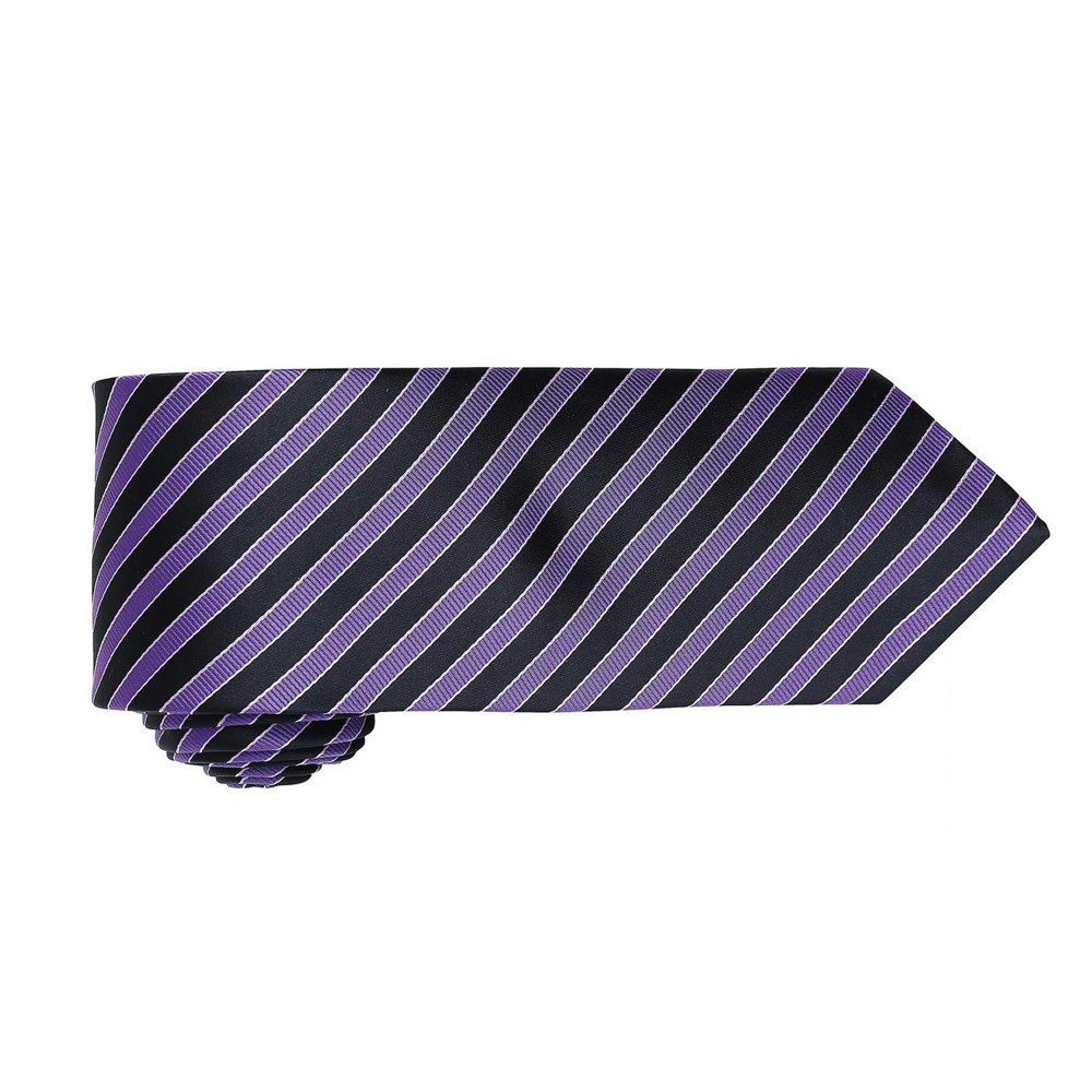 Premier Mens Double Stripe Pattern Formal Business Tie - Rich Violet/Black