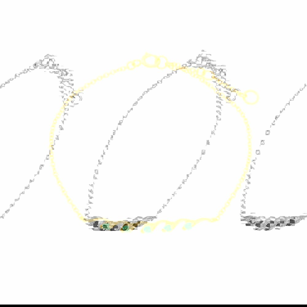 135L0265039 Classic Emerald & Diamond Spiral Bracelet in 9ct Yellow Gold 1