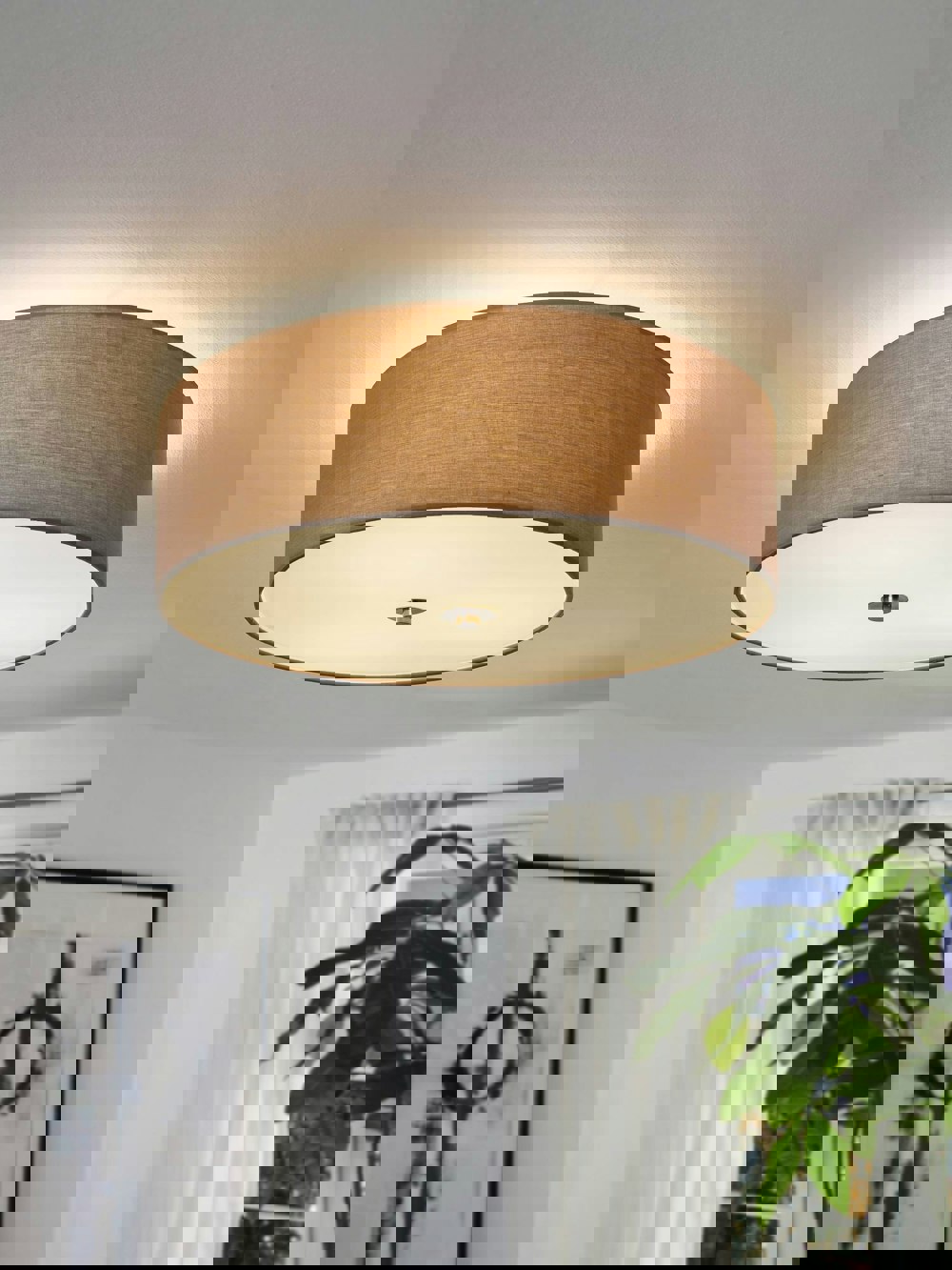 EGLO Pasteri 3-Light Taupe Fabric Flush Ceiling Light