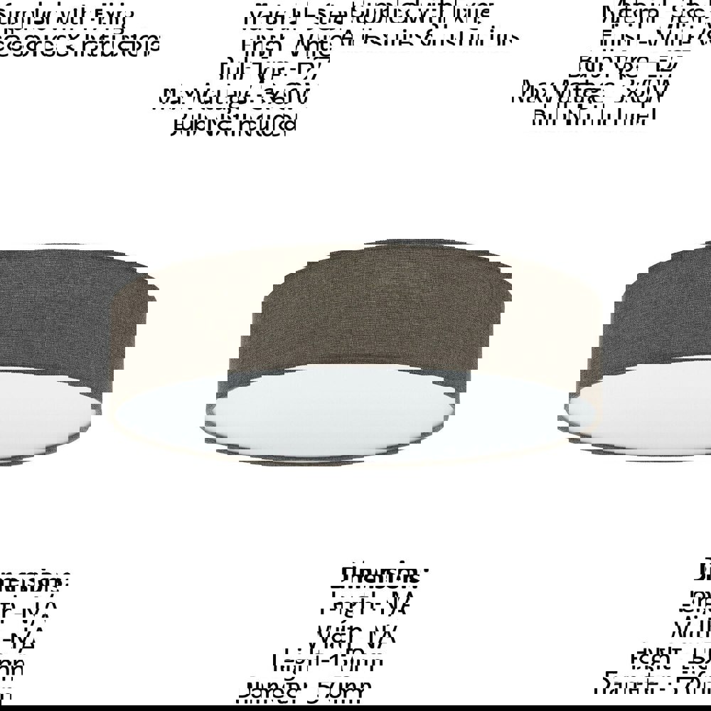 Flush Ceiling Light Colour White Shade Brown White Fabric Linen Bulb E27 3x60W Loops