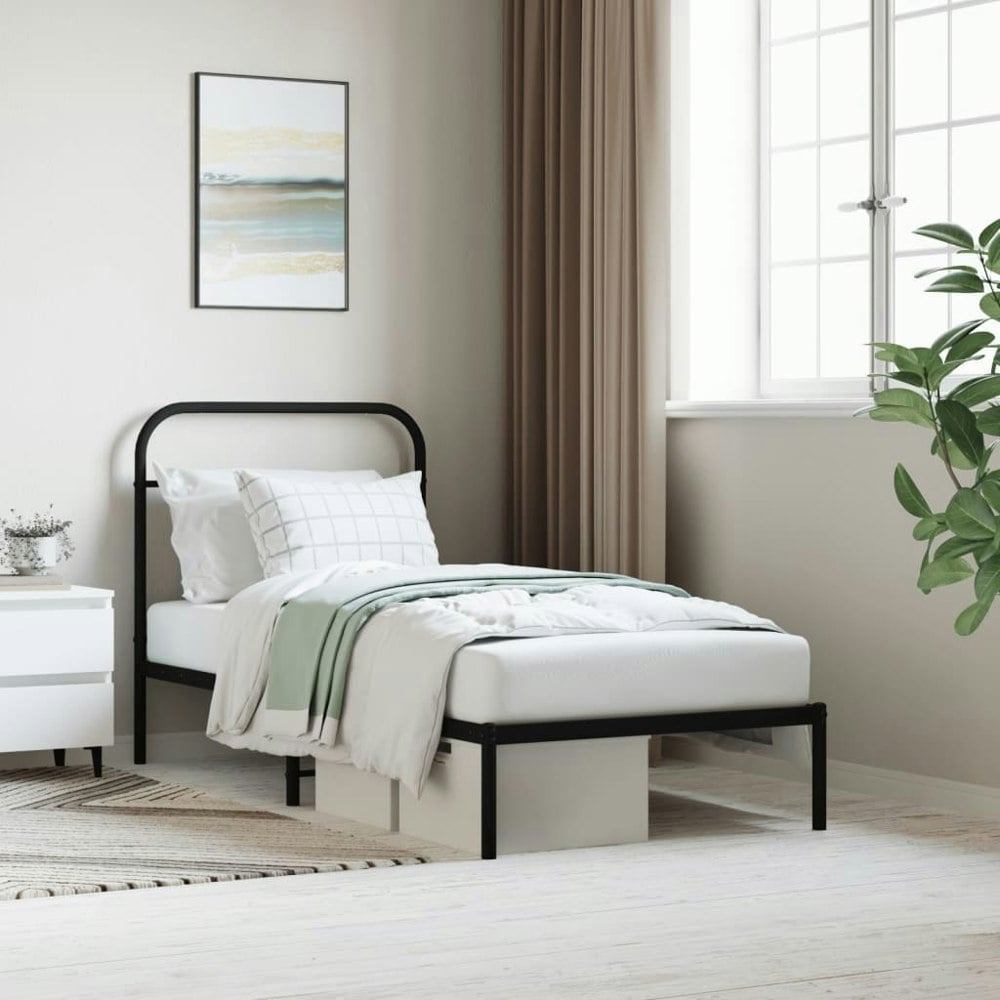 Berkfield Metal Bed Frame with Headboard Black 90x200 cm