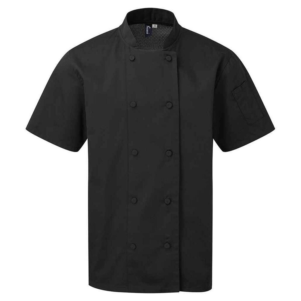 Premier Unisex Adult Coolchecker Short-Sleeved Chef Jacket - Black - Black