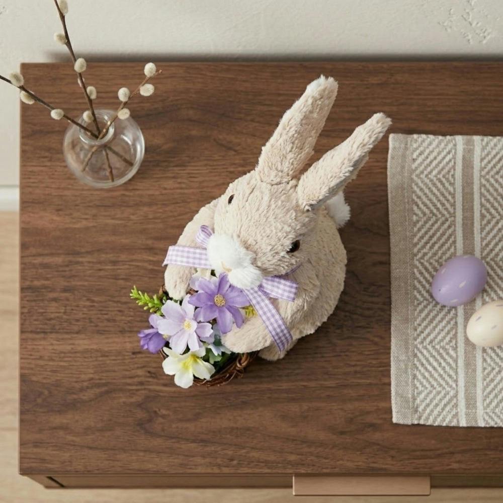 Garden Greatness Springtime Straw Rabbit Floral Basket