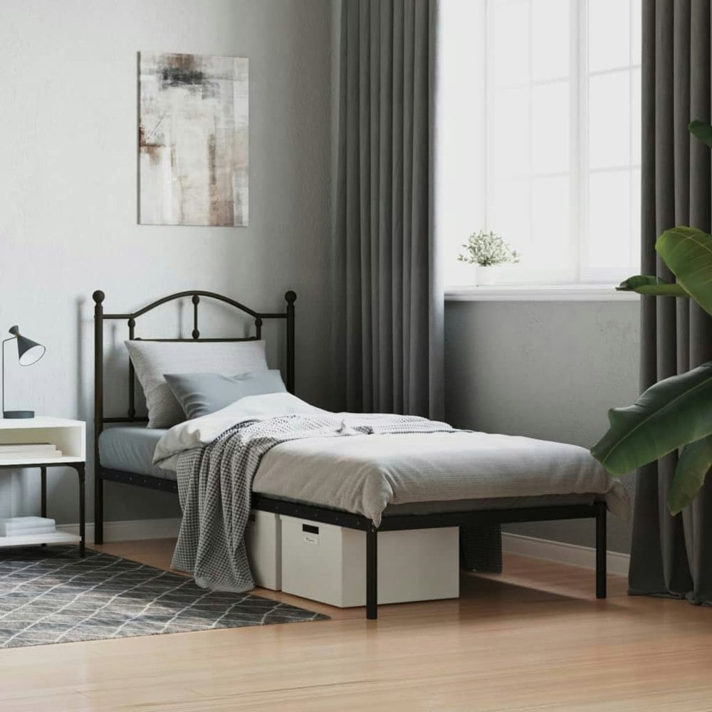 Berkfield Metal Bed Frame with Headboard Black 80x200 cm