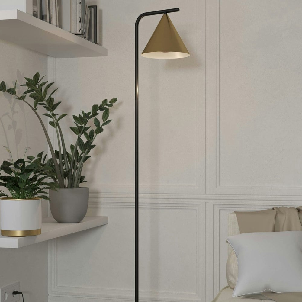 EGLO Narices Black And Brass Conical Floor Lamp