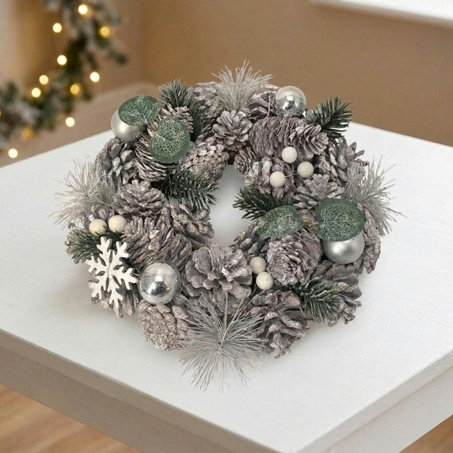 Garden Greatness White Cone Wreath Tealight Holder Door Accent