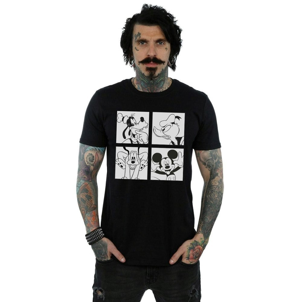 Disney Mens Mickey, Donald, Goofy And Pluto Boxed T-Shirt - Black