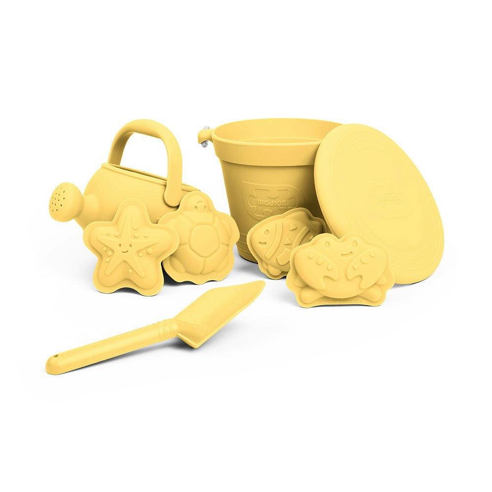 Bigjigs Toys 5 Piece Silicone Beach Toy Bundle, Sand Toys - Honey Yellow