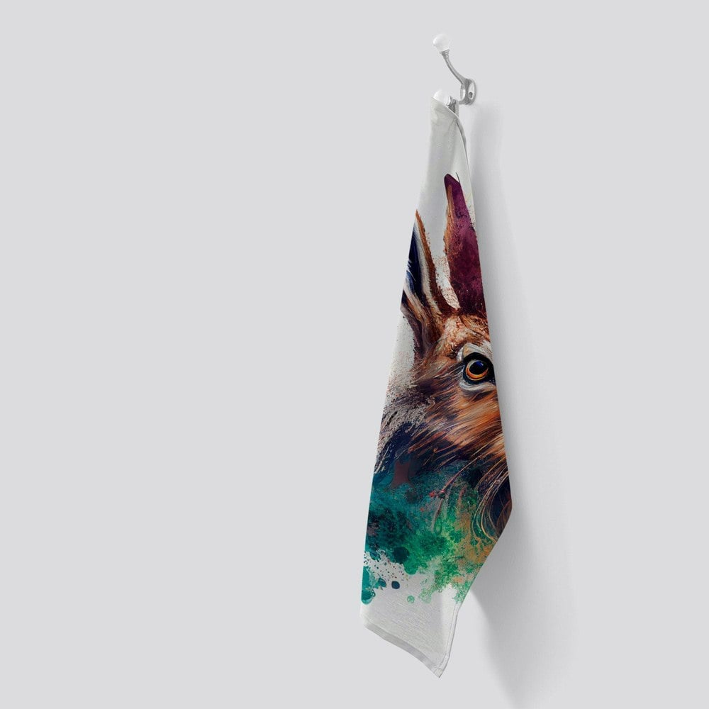 Warren Reed Hare Close Up Splashart Tea Towel