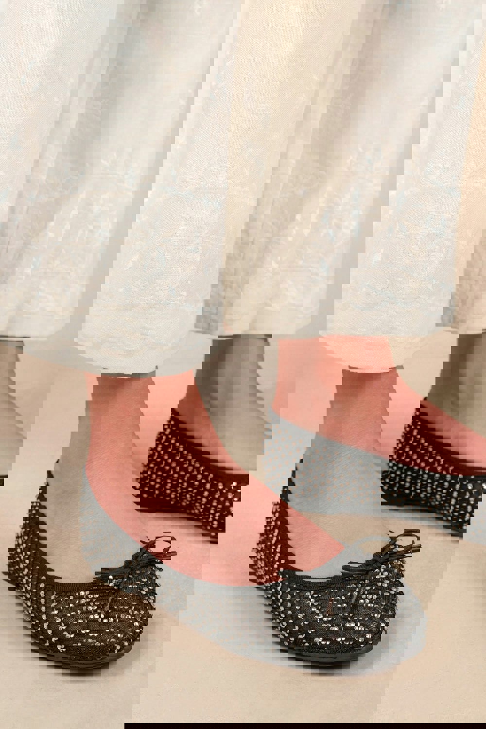 Where's That From Glisten Diamante Detail Pump in Black Mesh