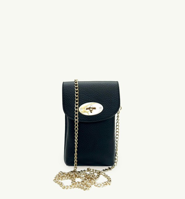 Apatchy London Black Leather Frankie Phone Bag