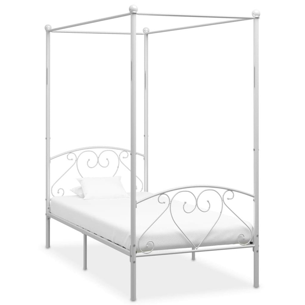 Berkfield Canopy Bed Frame White Metal 90x200 cm