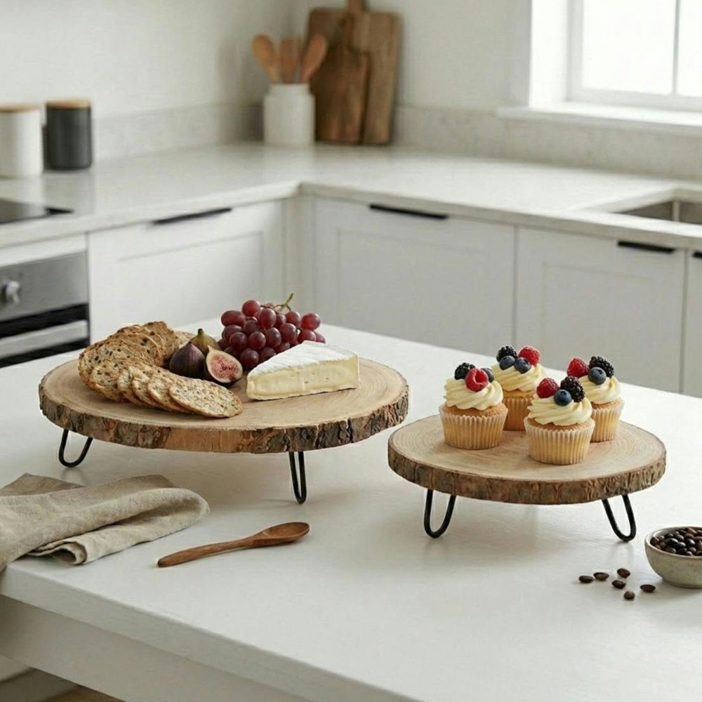 Garden Greatness Wooden Log Serving Plate Duo