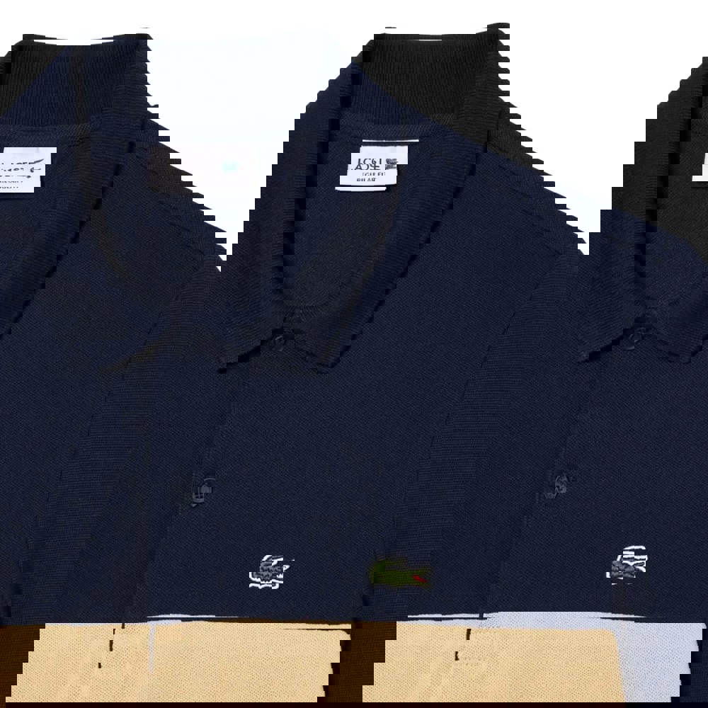 Lacoste Mens Pique Stretch Regular Polo Shirt - Navy/Cream
