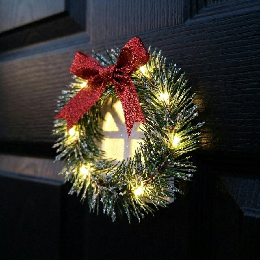 Garden Greatness Paper House with Green Wreath LED Light