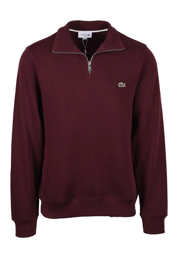 Lacoste Men's Zip-Up High Neck Interlock Sweatshirt - Burgundy