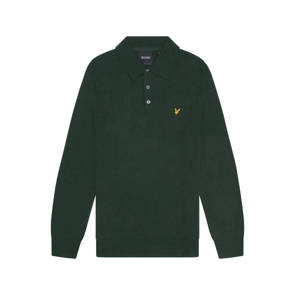 Lyle & Scott Mens Knitted Cotton Merino Long-Sleeved Polo Shirt - Argyle Teal