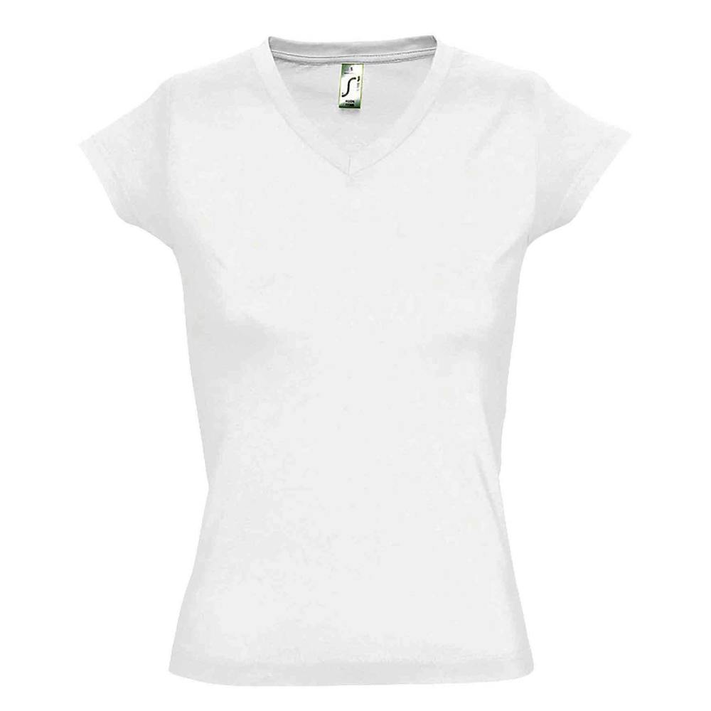 SOLs Womens/Ladies Moon V Neck Short Sleeve T-Shirt - White - White - 100% Cotton