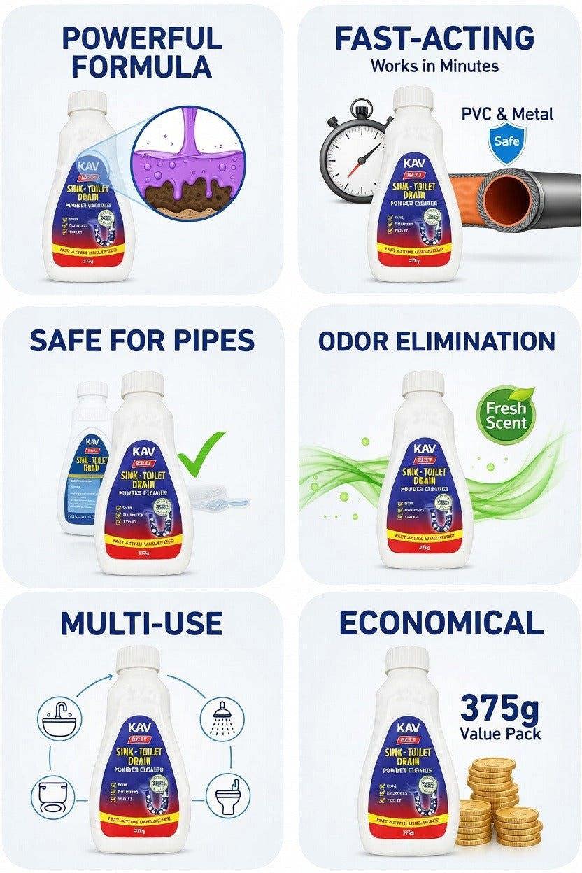 Drain Cleaner Powder 375g – Heavy Duty Sink, Shower & Toilet Drain Cleaning Powder – Helps Remove Build-Up & Maintain Smooth Water Flow