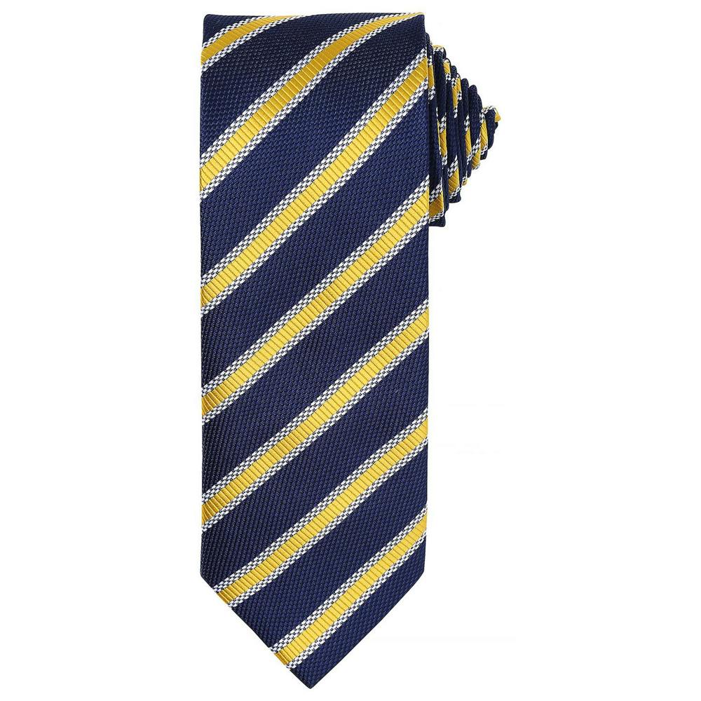 Premier Mens Stripe Waffle Tie - Navy/Gold - One Size - Navy/Gold