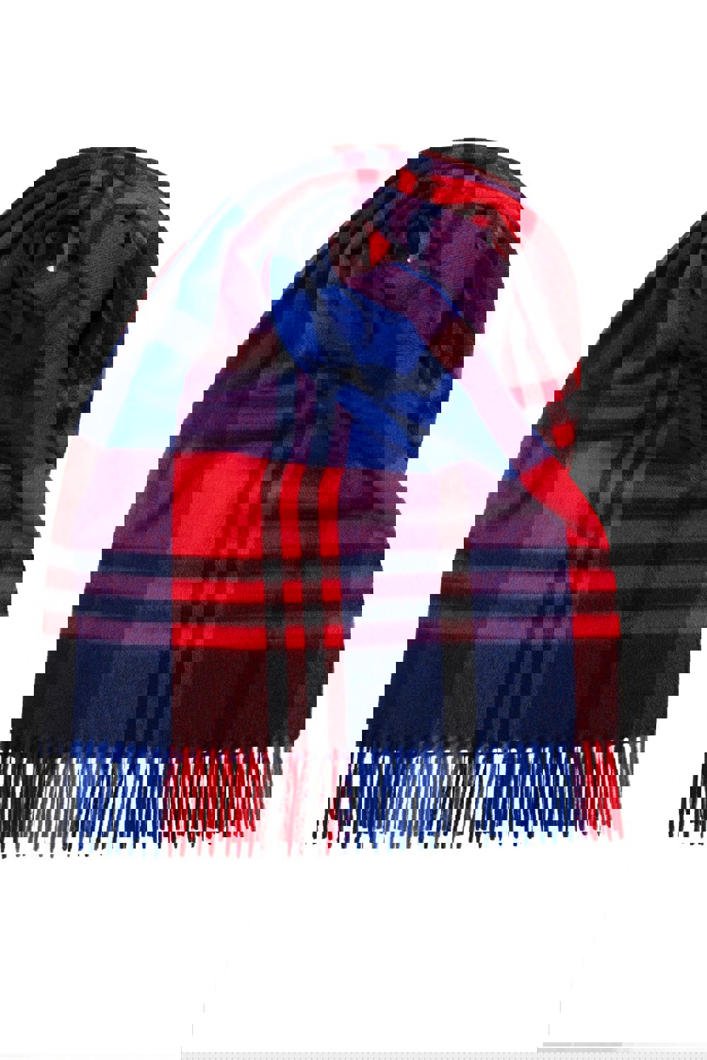 Joshua Ellis Black Watch Classic Check Wide Cashmere Scarf Red x Blue