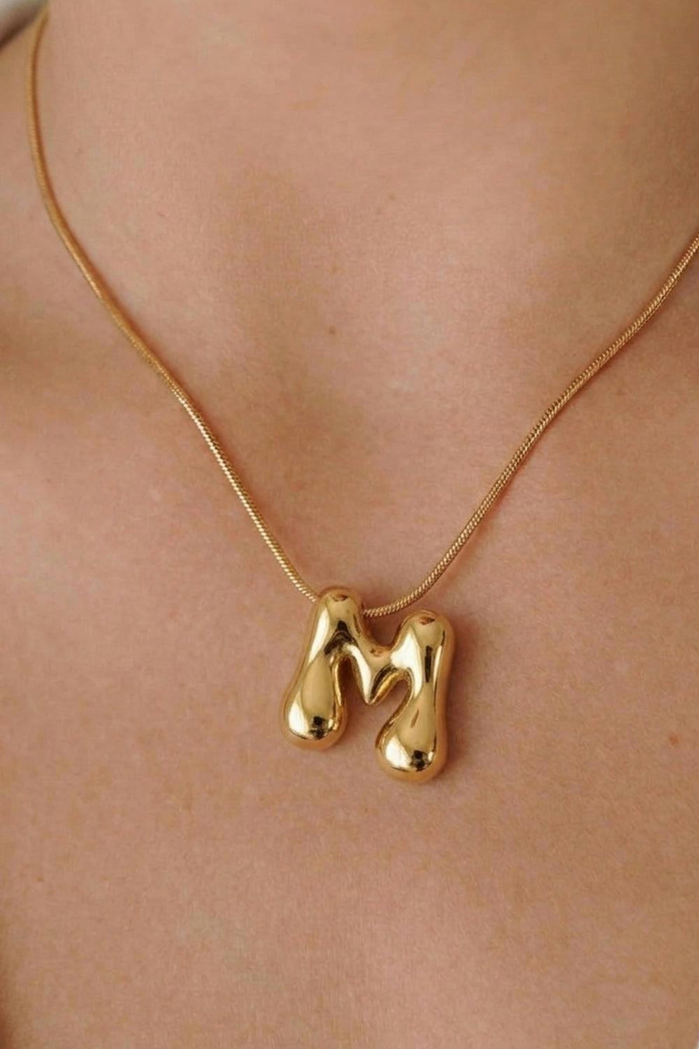 Serla Bubble Initial Gold Plated Necklace Letter M