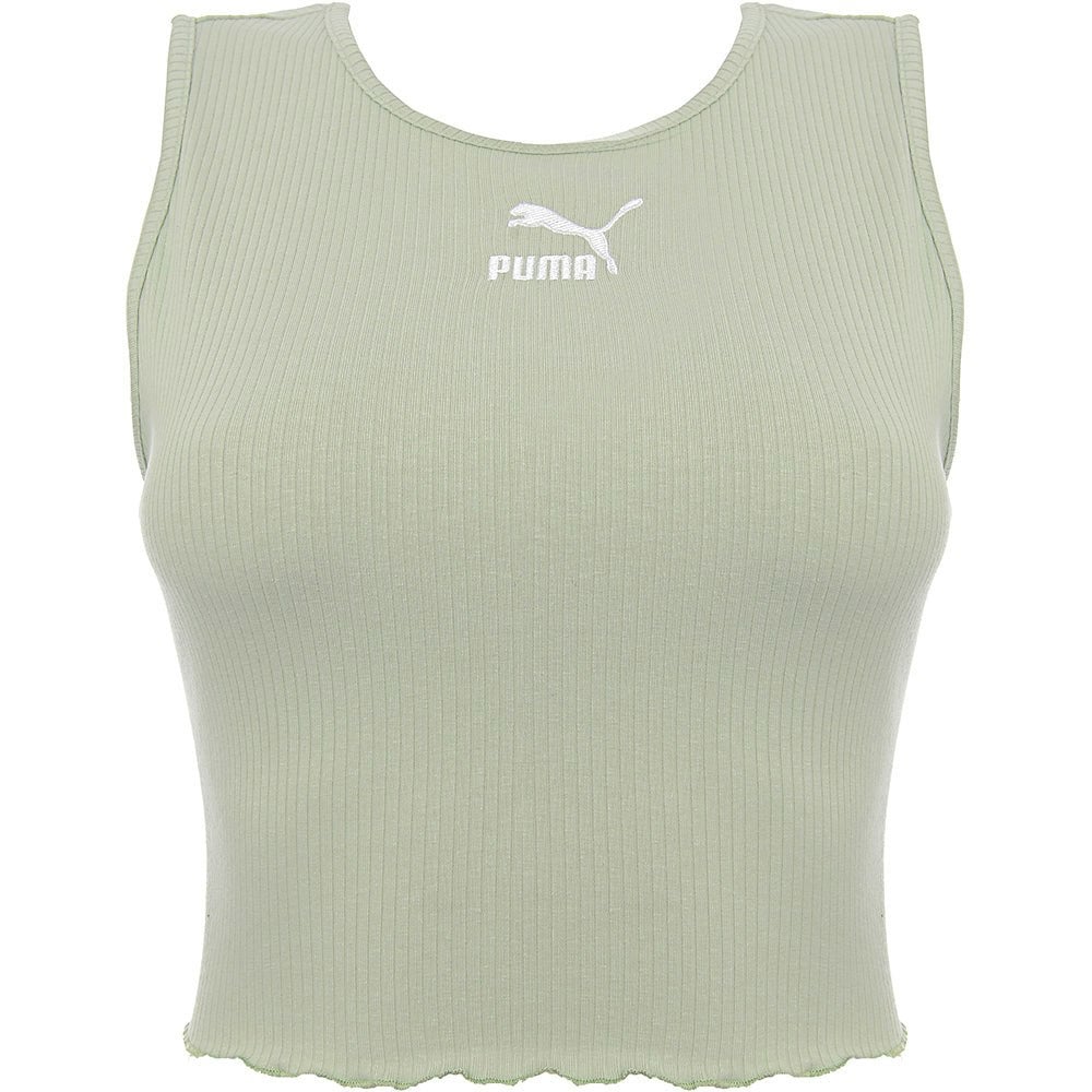Puma Womens Lime Green Classics Lettuce Hem Crop Tank Top