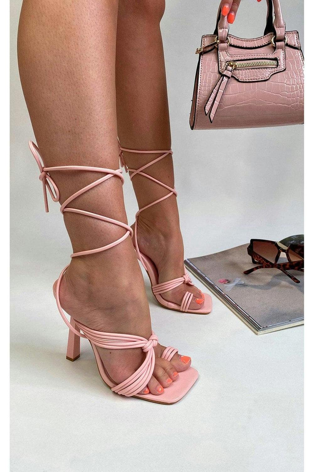 Amanda Strappy Lace Up Heels - Pink