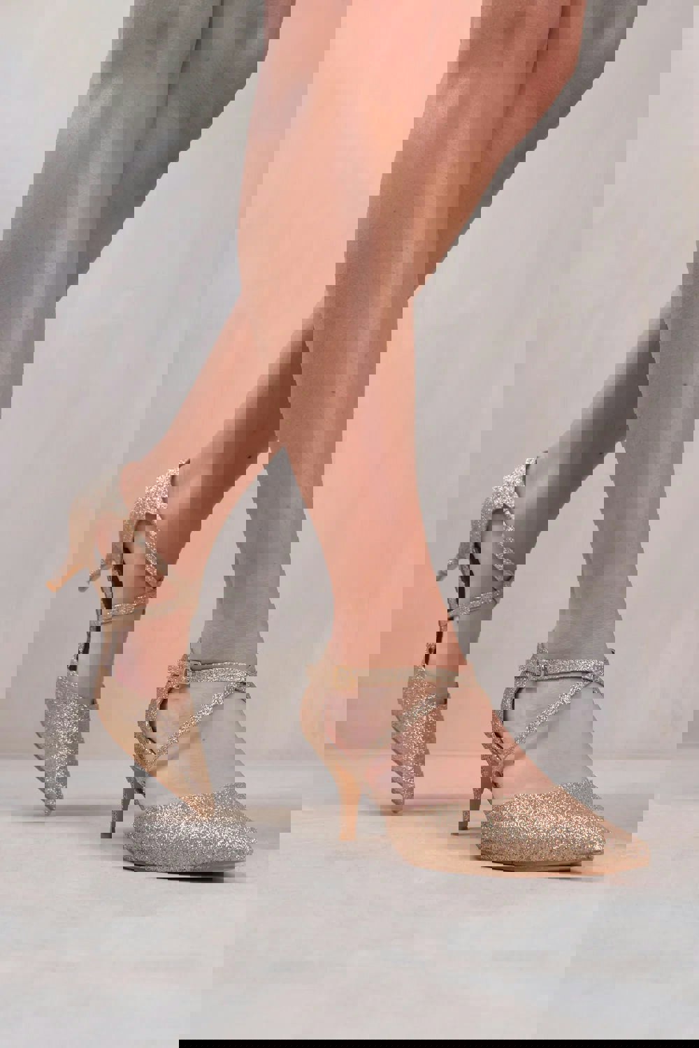 Where's That From Kennedi Wide Fit Low Kitten Heel With Crossover Strap in Gold Glitter