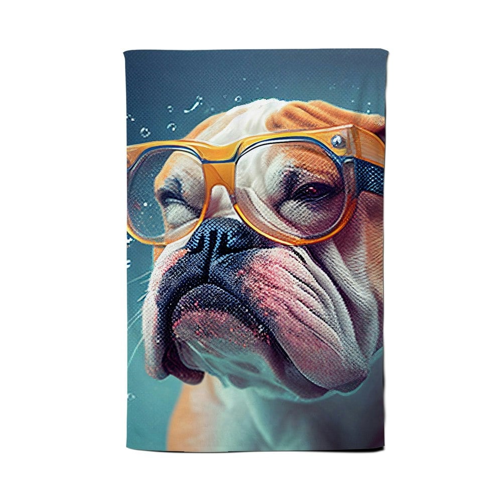 Warren Reed Bulldog With Glasses Splashart Tea Towel
