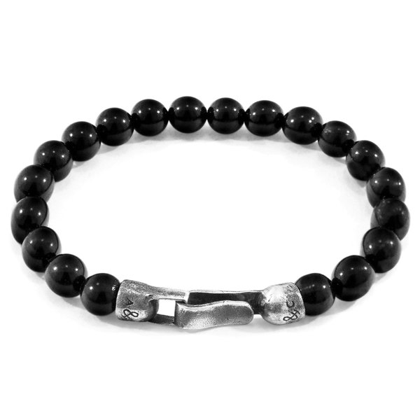 Anchor & Crew Black Onyx Nachi Silver and Stone Beaded Bracelet