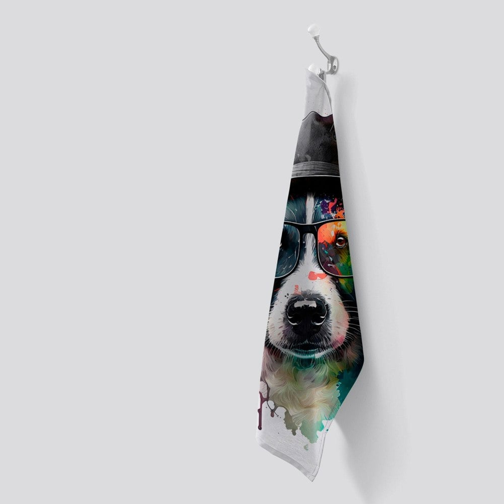 Warren Reed Border Collie Dog Splashart Tea Towel
