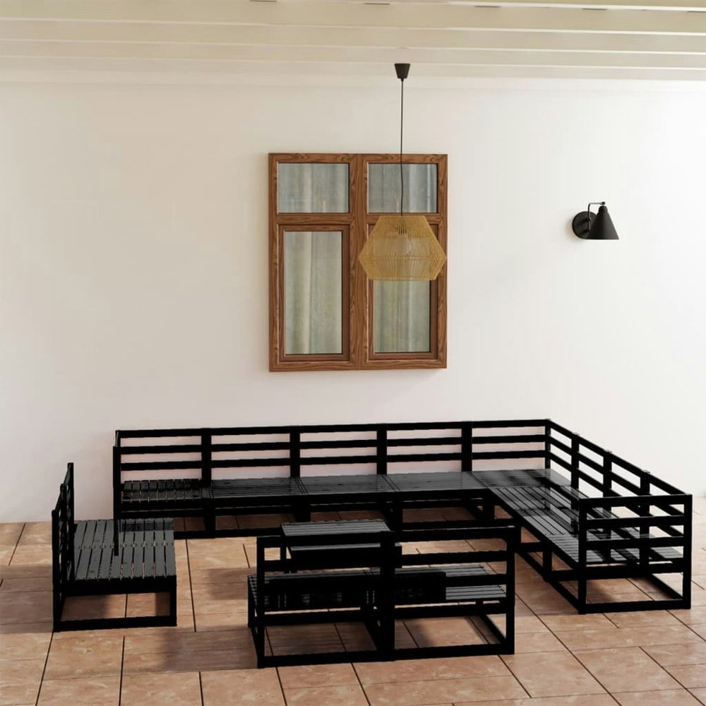 Berkfield 13 Piece Garden Lounge Set Black Solid Pinewood